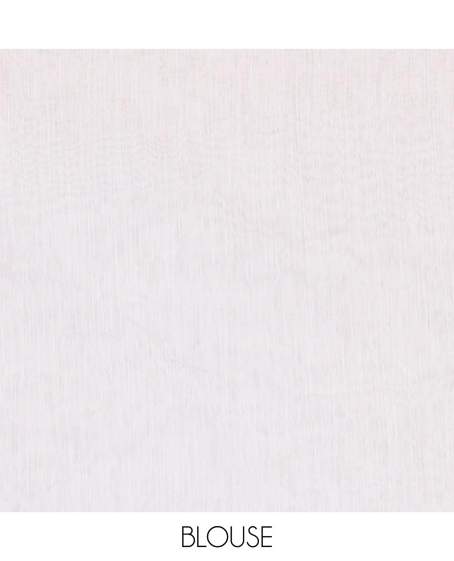 White floral vine applique embroidered linen saree, scallop border, floral motifs embroidered pallu, and a plain blouse