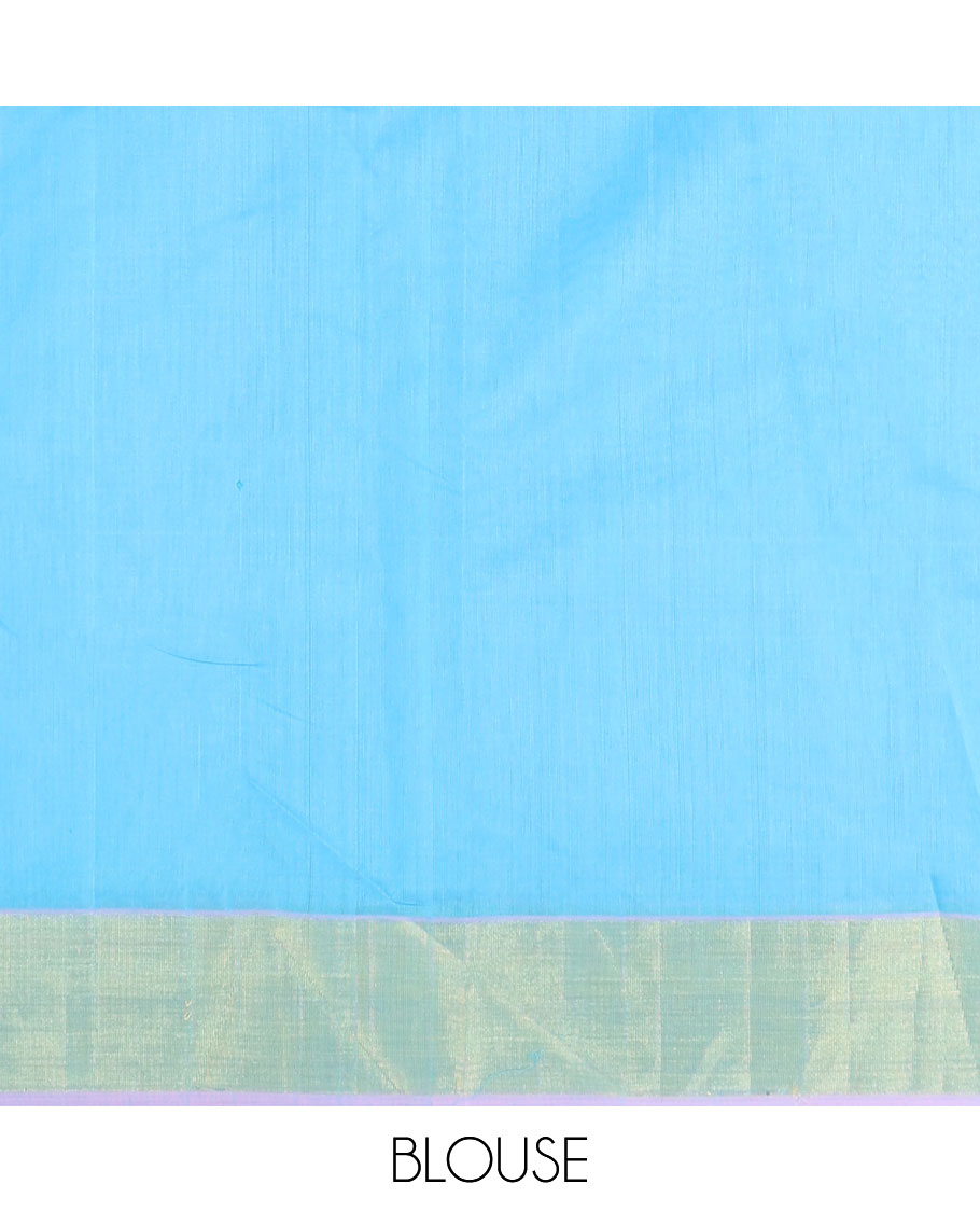 Sky blue floral motifs chanderi cotton saree with self zari design border & striped pallu