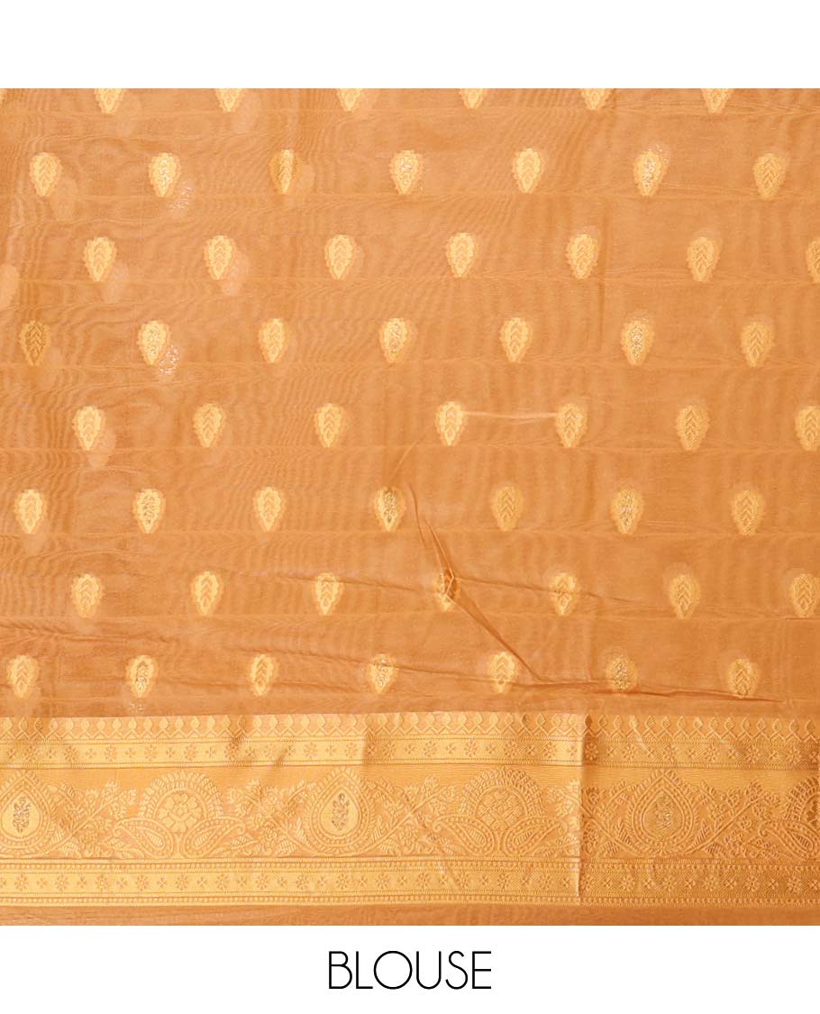 Cream with gold thread weaving, zari butta banaras brasso saree with contrast thread border & thread weaving pallu along with butta design blouse