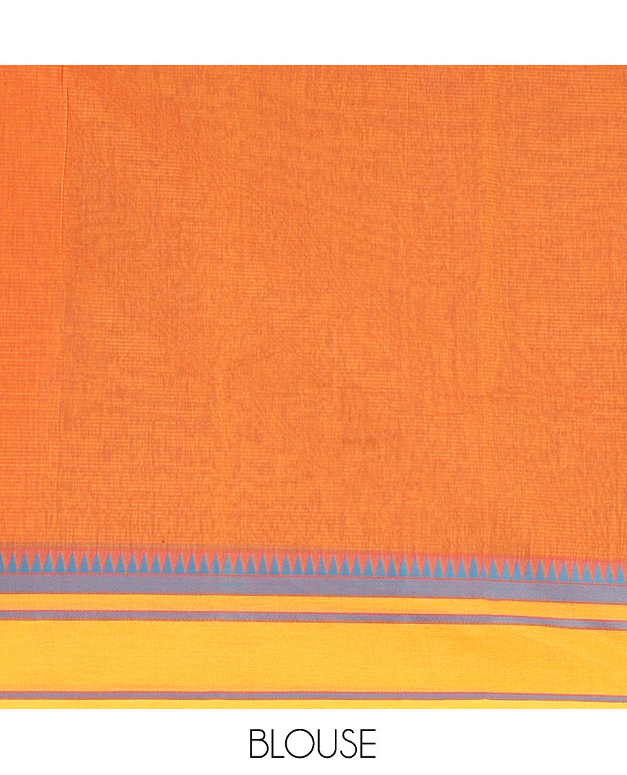 Maroon Andhra Cotton Saree, Subtly Sparkled with Stripes, a Contrast Temple Thread Border, Contrast Striped Pallu, and a Contrast Blouse