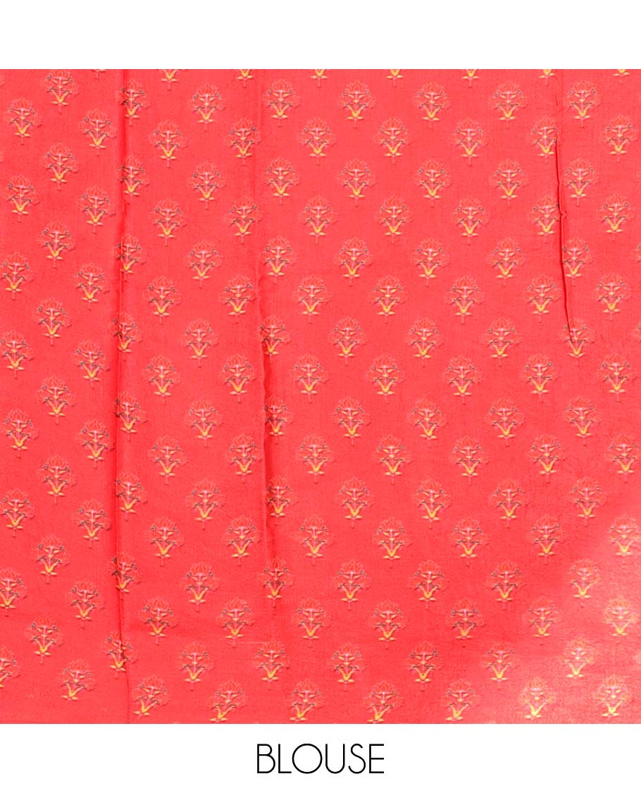 Violet circular motifs  semi-banaras printed saree with contrast elephant motifs border & intricate design pallu