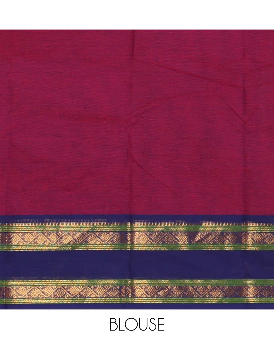 Purple plain Chettinadu cotton saree,contrast rettai rettu traditional zari border,lining seer pallu & matching plain blouse