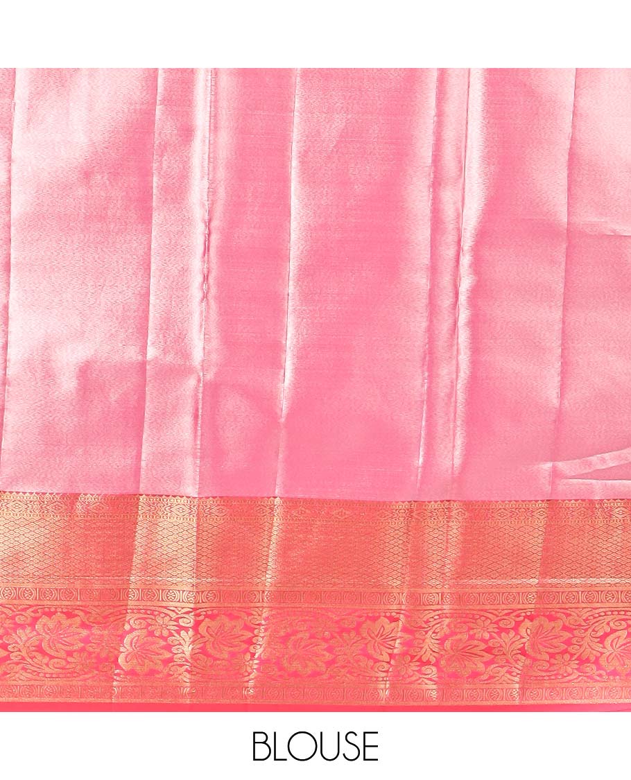 Sandal floral jacquard budget silk saree with contrast floral zari border & pallu of jaal design