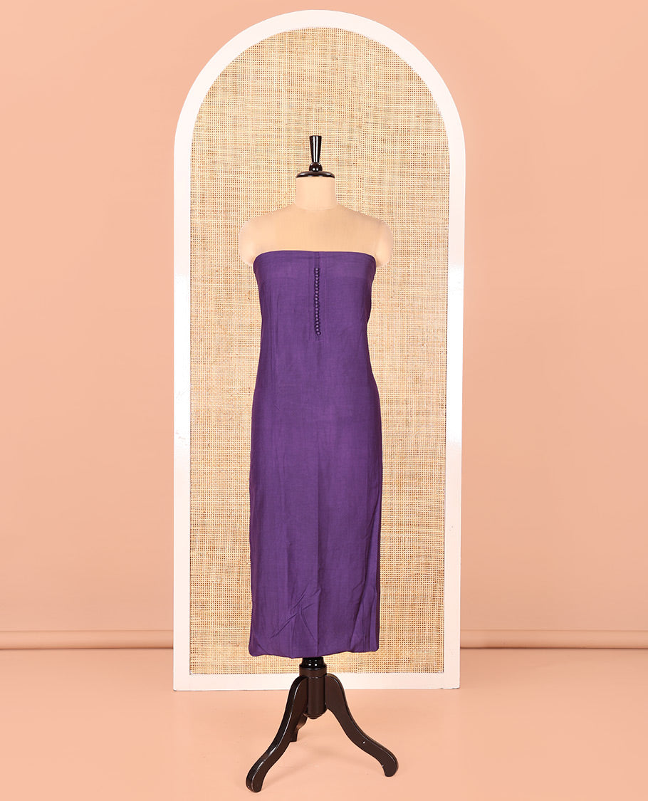 Violet Semi-Silk Material Chudidar Set, Adorned with Pom-Pom Necklined Top, a Plain Santoon Bottom, and Paired Floral Zari Woven Semi-Silk Dupatta