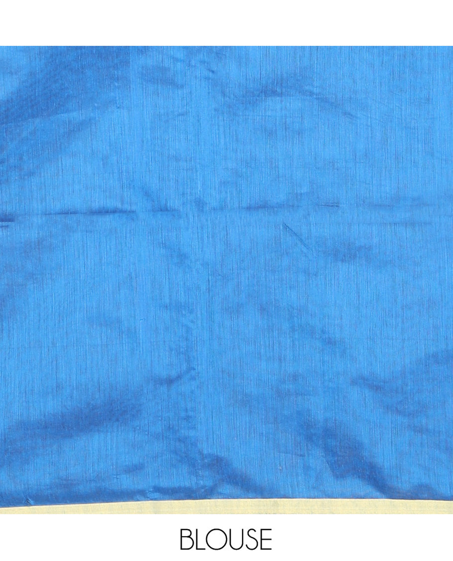 Mustard Khadi Cotton Saree, Ornamented with Flower Motifs, Printed Border, Contrast-Printed Pallu, and a Contrast Blouse