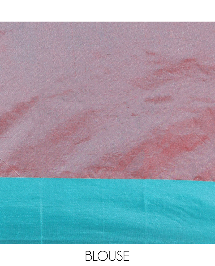 Purple Semi-Soft Silk Saree, Elevated with Chevron Stripes, Complemented by a Contrast Zari Striped Border, and a Contrast Blouse