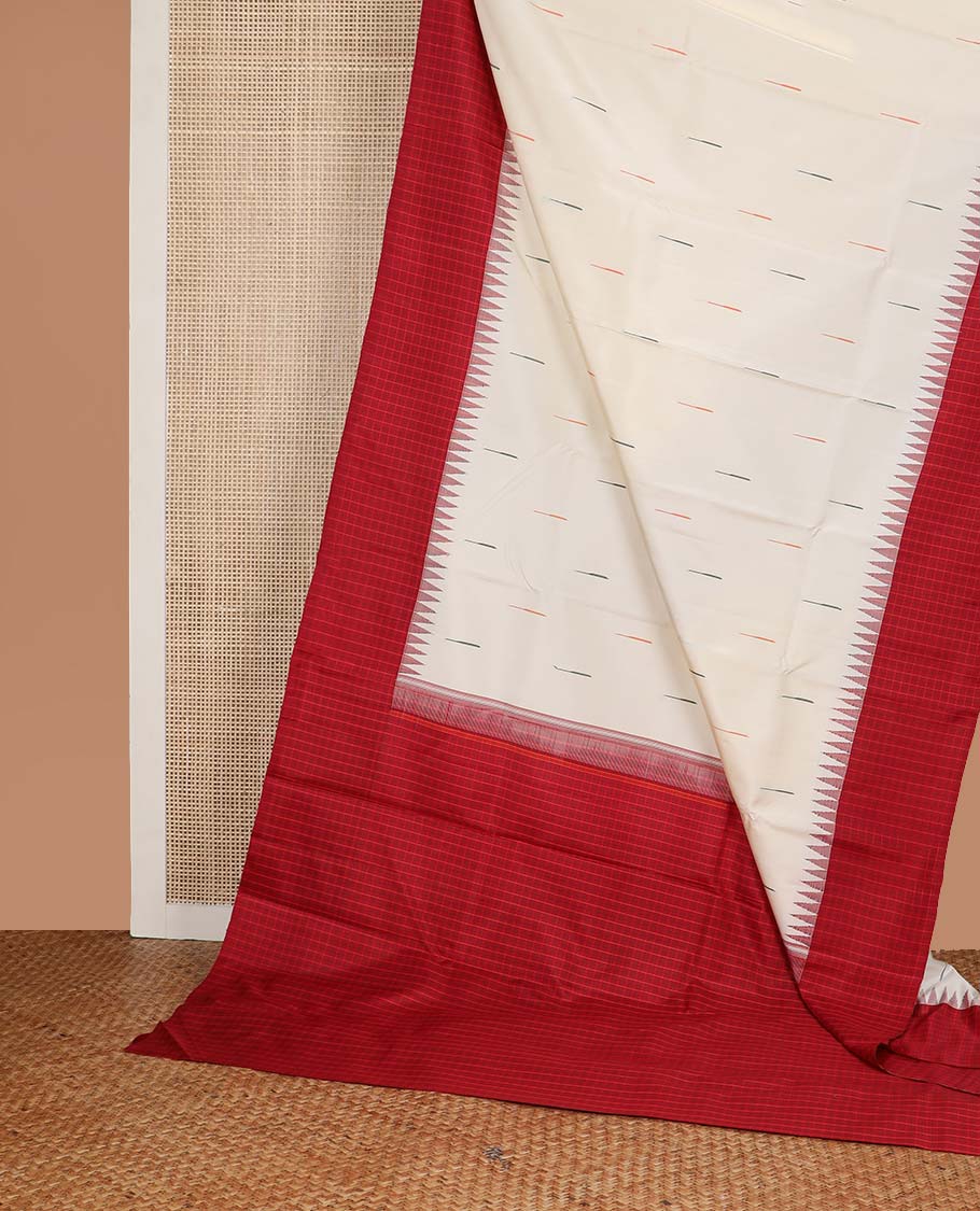 White motifs kancheepuram silk saree with contrast checked border & checked pallu
