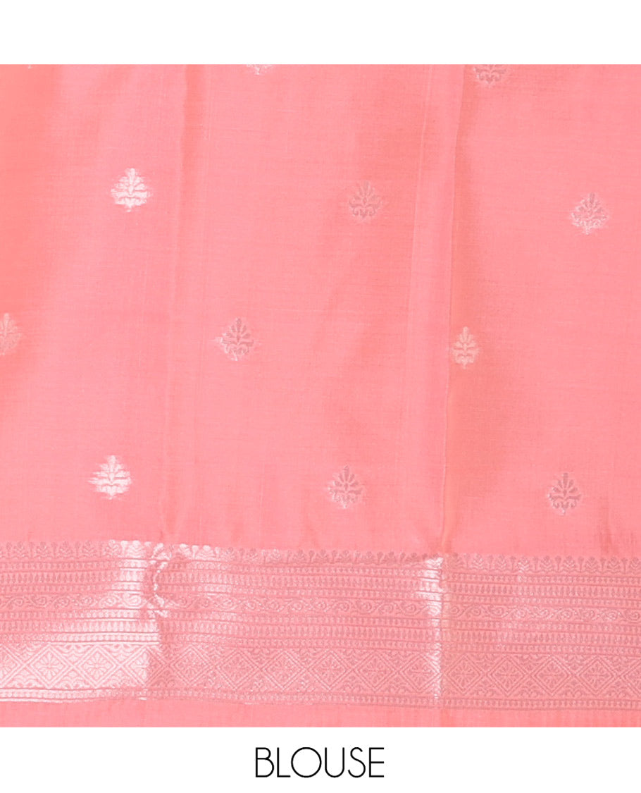 Pink Elite Soft Silk Saree, Subtly Sparkled with Ogee Jacquard Design, a Traditional Zari Border, Zari Pallu, and a Matching Blouse