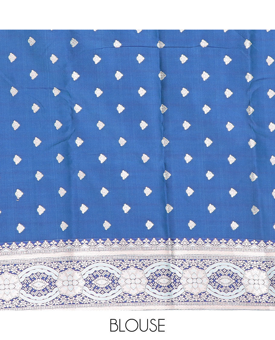 Cyan floral jaal design butter silk saree with contrast intricate zari design border & floral design pallu
