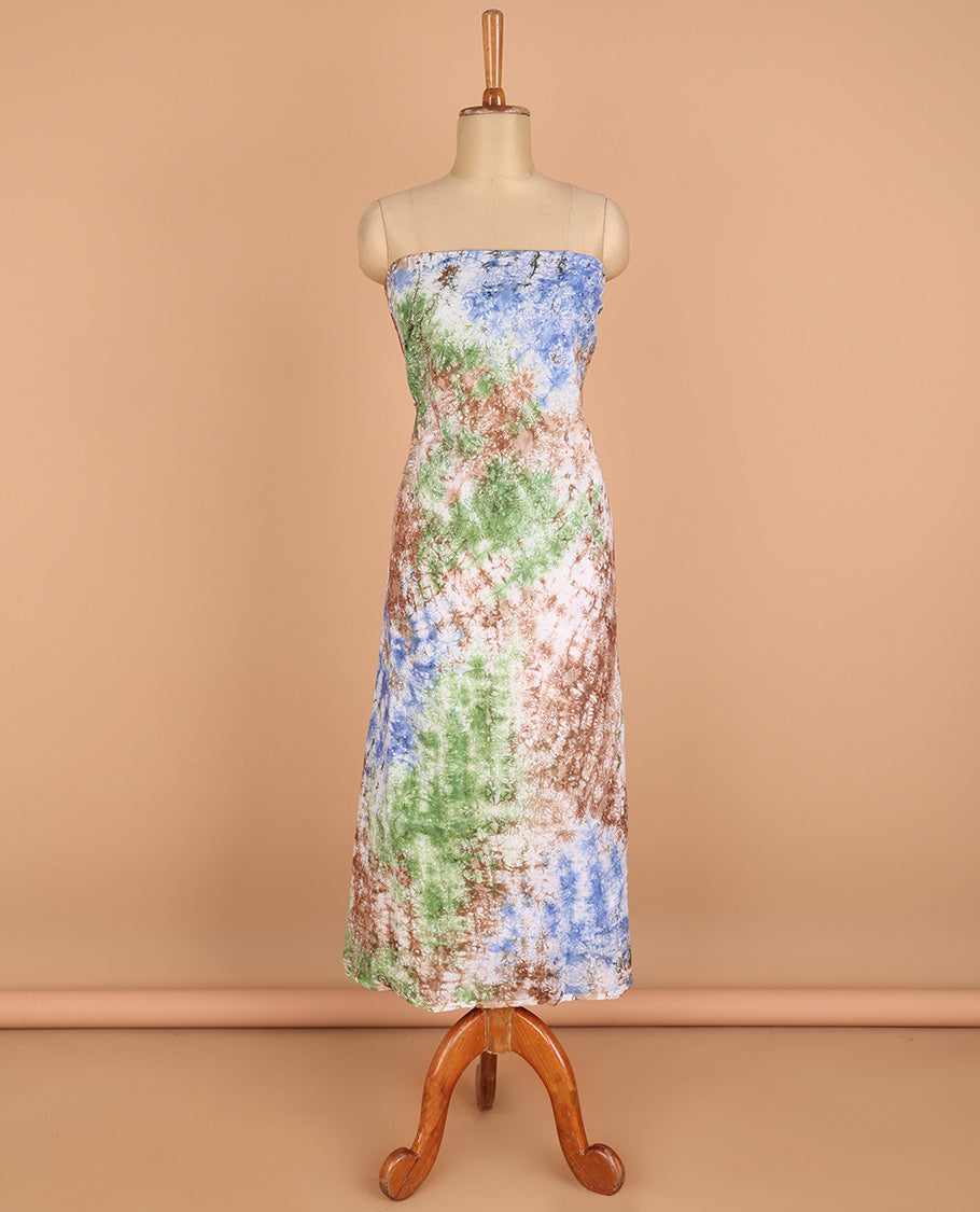 Multi-color chudidhar material pure cotton batik print top with cotton pants & double side hand print dupatta