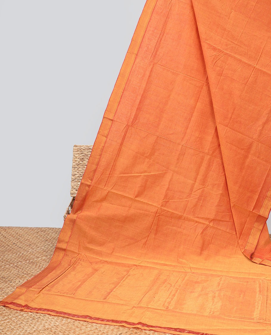 orange mangalagiri cotton saree self zari design border & striped pallu