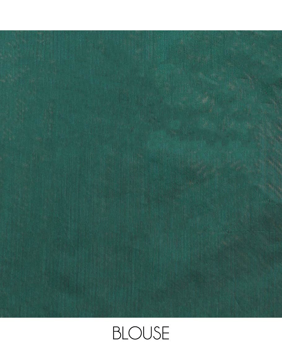 Borderless green striped, floral design semi silk cotton saree with floral jaal design pallu