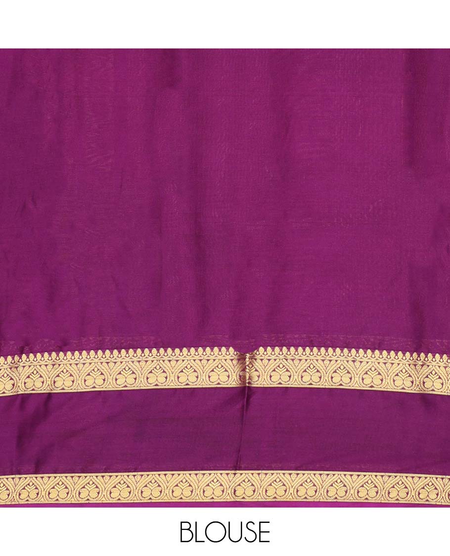Yellow madhubani-style floral vine semi-banaras printed saree, contrast traditional design border & striped pallu