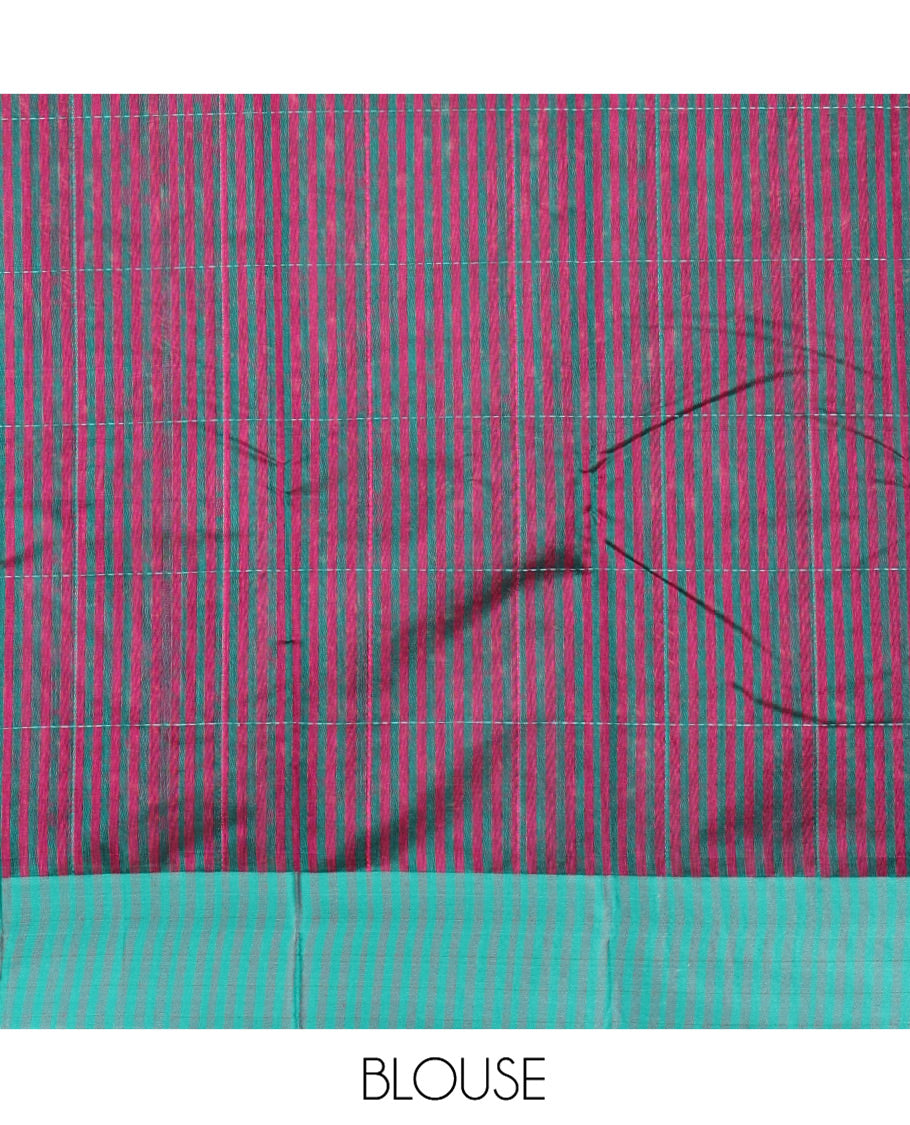 Wine Semi-Silk Cotton Saree, Subtly Sparkled with Checks All Over Its Body, Complemented by a Contrast Border, Striped Pallu, and Paired with a Matching Blouse