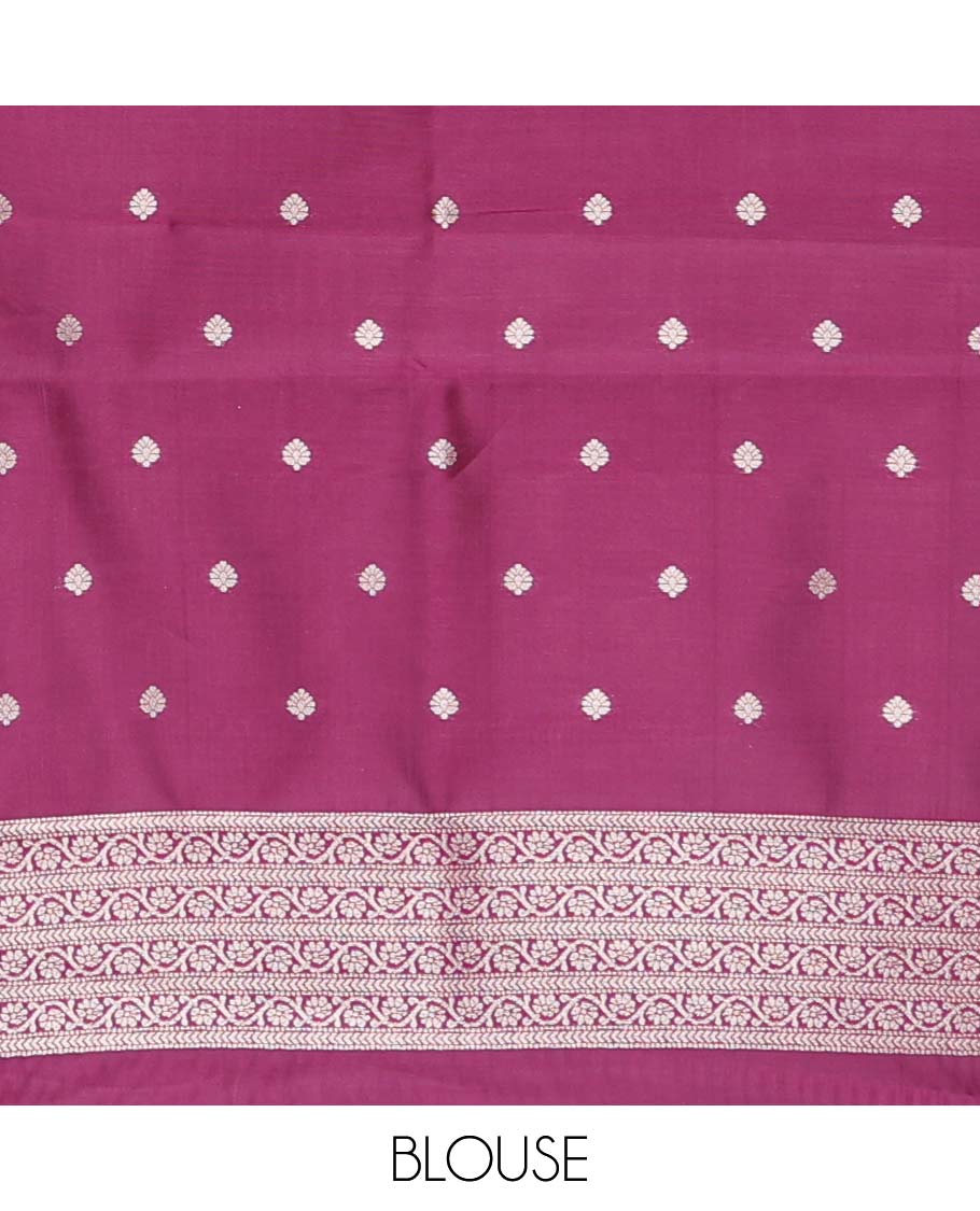 Light grey floral design litchi silk saree with contrast zari design border & floral jaal design pallu