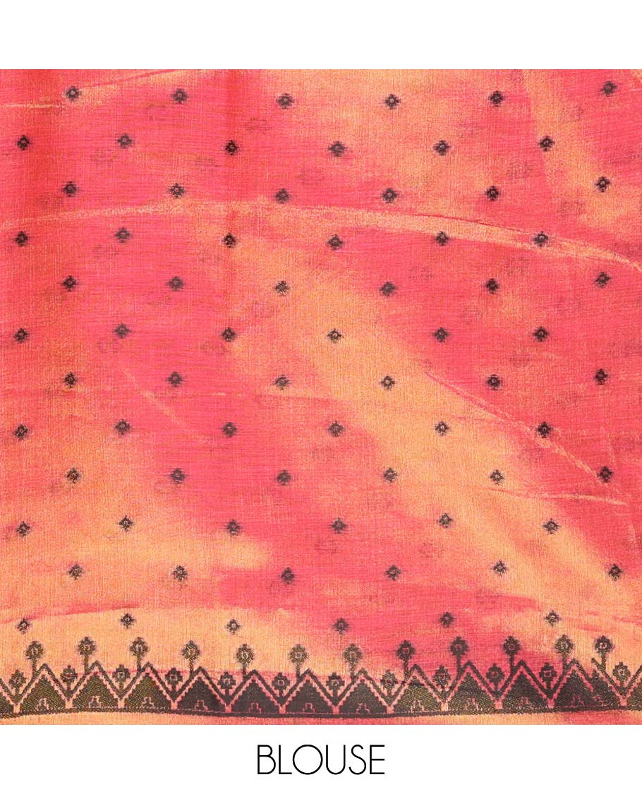 Pink small butta linen tissue saree with zig zag tample border & rich thread weaving pallu pallu along with butta design blouse