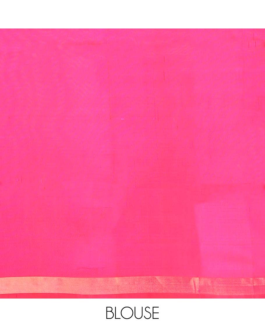 Pink all-over leaf motifs upadda silk saree with self zari border