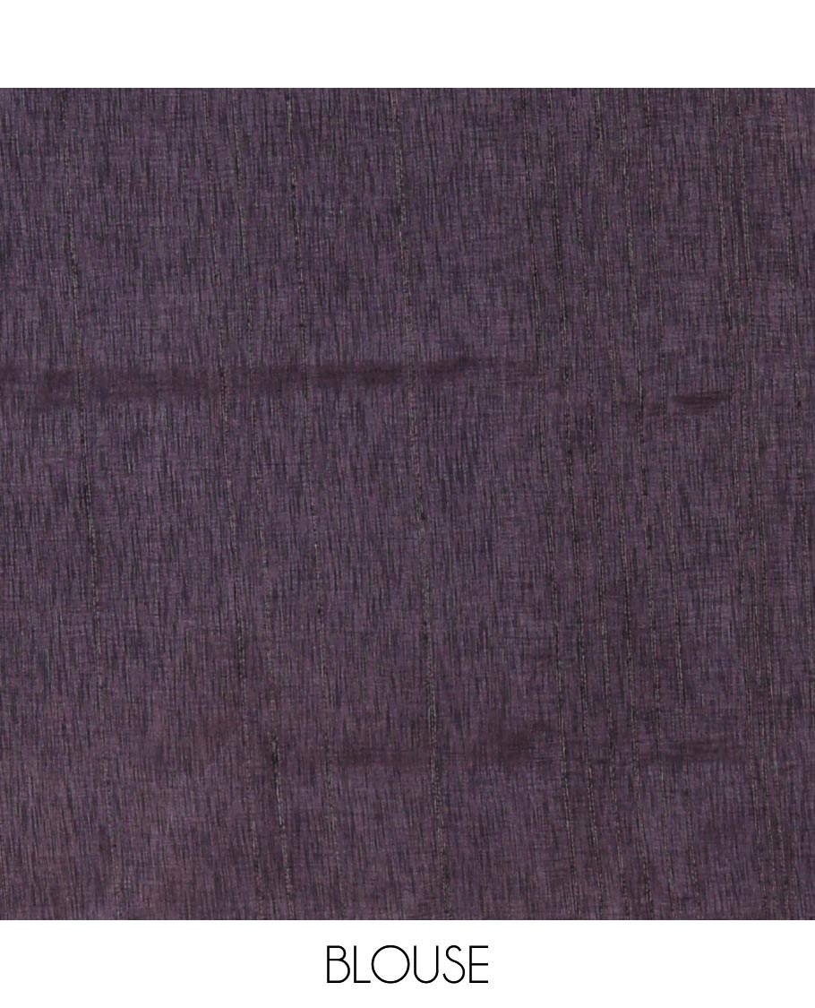 Borderless grey shibori-printed jute tussar silk saree, contrast shibori-printed pallu & contrast blouse
