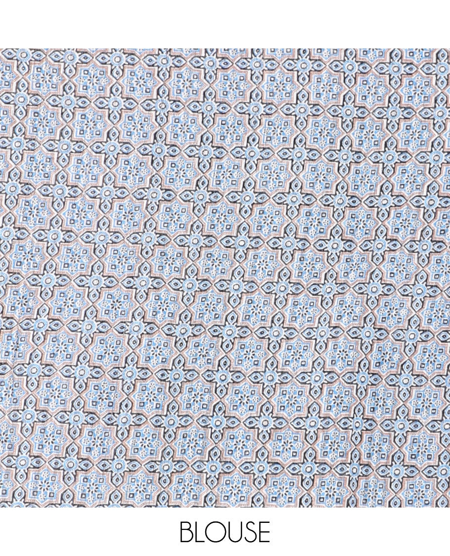 Borderless wine bandhani style floral, paisley, and chakra printed semi-jute silk saree, contrast ajrakh printed pallu, and ajrakh printed blouse