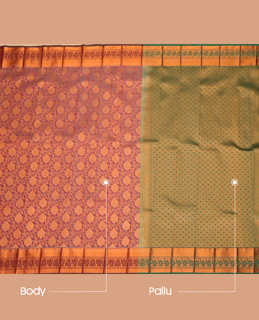 Light Maroon Budget Silk Saree, Crafted with Floral Vine Design, Complemented by Contrast Traditional Zari Border, a Jaal Pallu and a Contrast Blouse