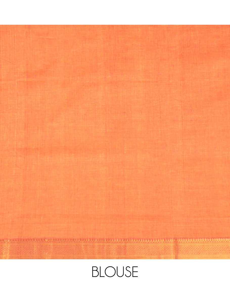 orange mangalagiri cotton saree self zari design border & striped pallu