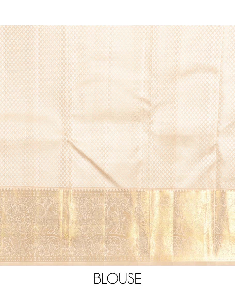 Purple jaal design silk saree with contrast korvai border of rekku, paun , banaras design & floral jaal design pallu