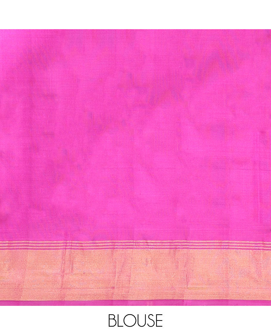 Blue floral buttas uppada silk saree with contrast zari border & floral zari design pallu