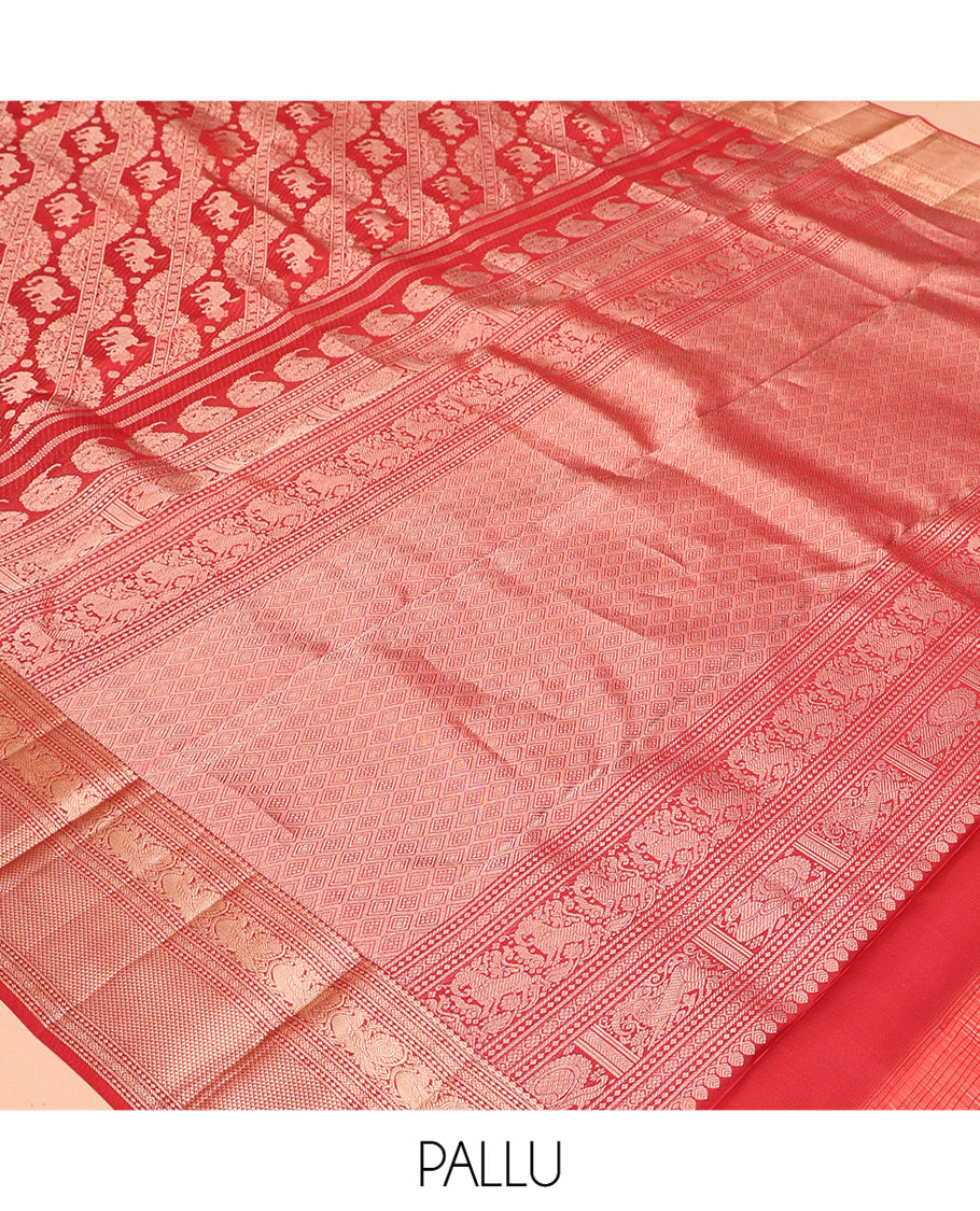 Red Jacquard Zari Border Kanchipuram Wedding Silk Saree