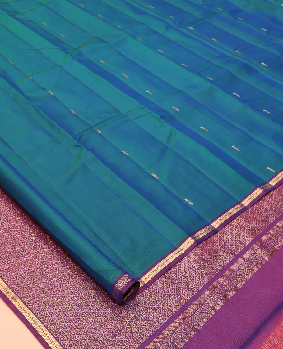 Peacock Blue Vasundhara Lite Silk Mix Saree, Embellished with Zari Design, a Contrast Zari Piping Border, Grand Jaal Pallu, and a Contrast Blouse
