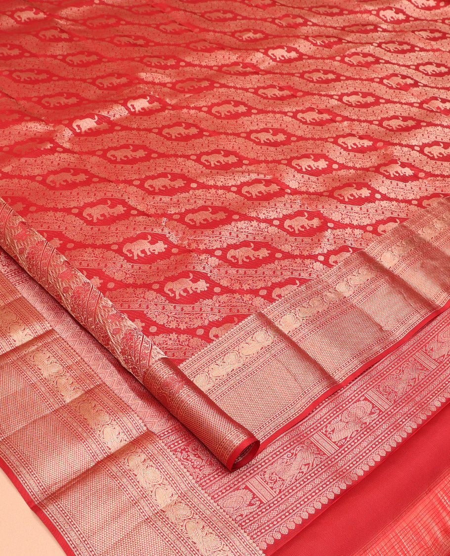 Red Jacquard Zari Border Kanchipuram Wedding Silk Saree