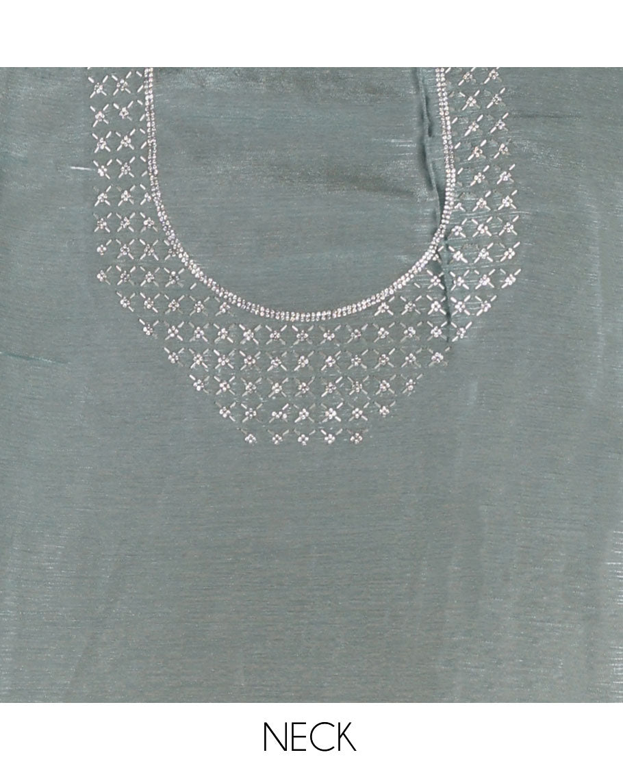 Blue all-over stone work burburry chiffion saree with self cutthana stone work border
