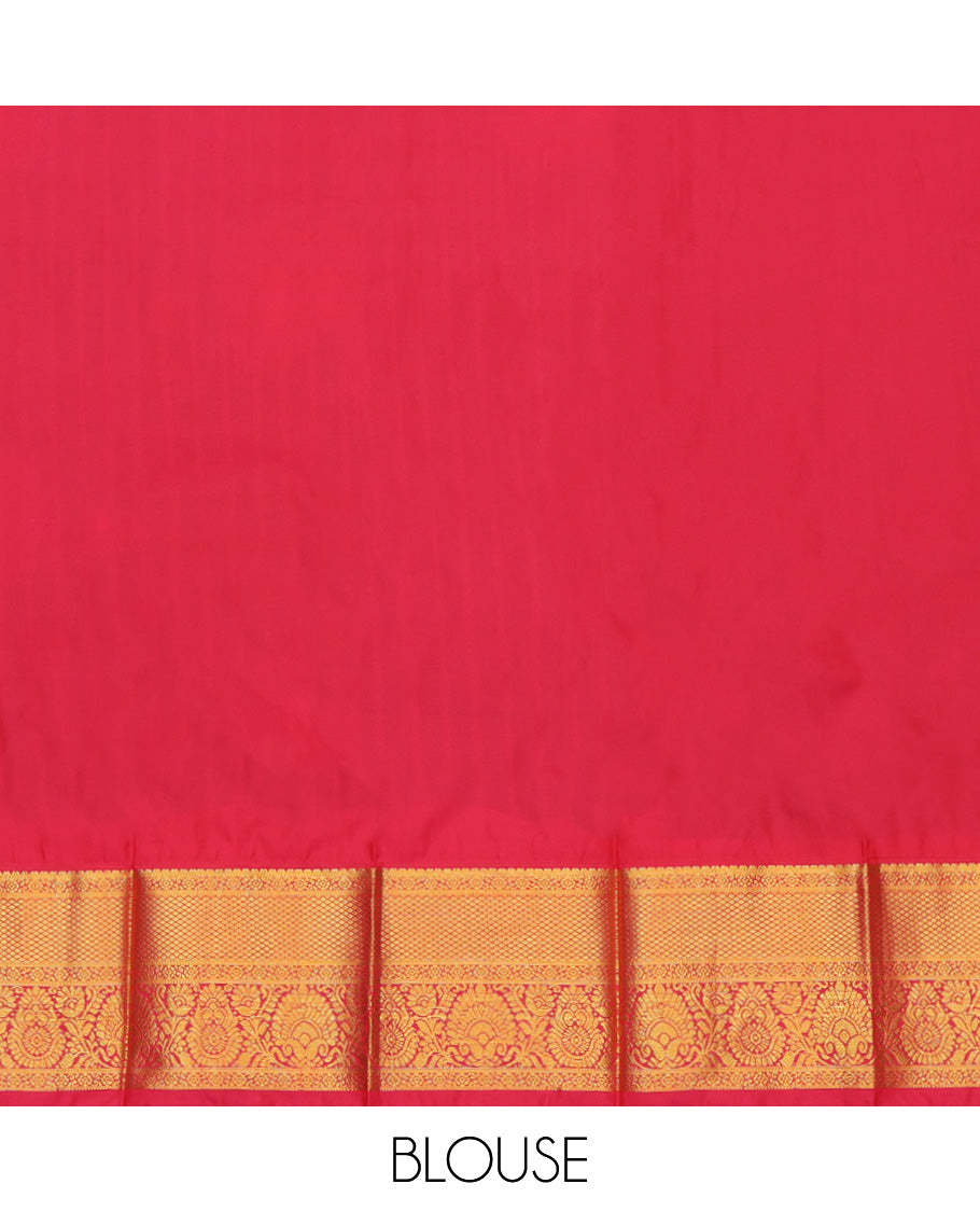 Wine Budget Silk Saree, Graced with Zari Buttas and Stripes, a Contrast Traditional Zari Border, Grand Pallu, and a Contrast Blouse
