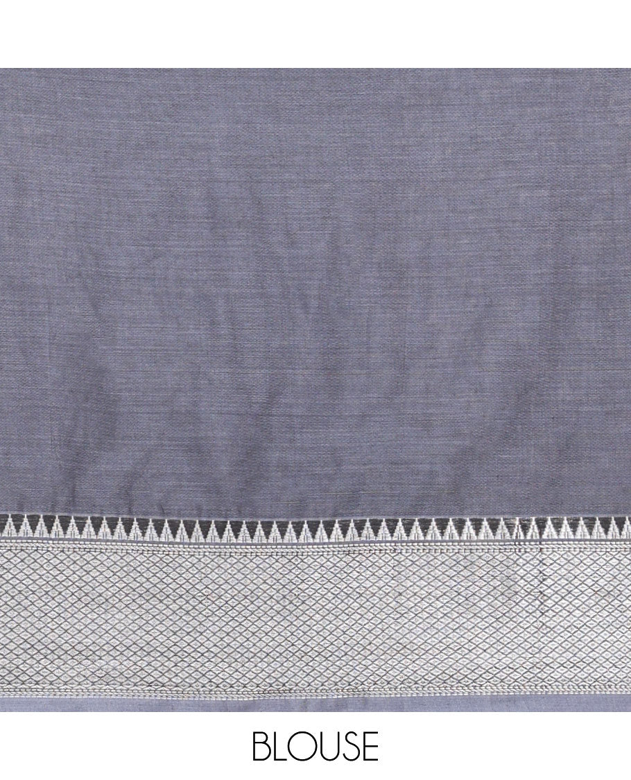 Grey half saree with self zari design border, zari design blouse & plain, intricate zari design border dhavani