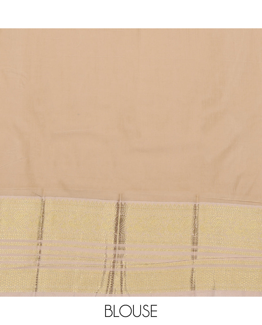 Navy Blue Budget Silk Saree, Detailed with Zari Buttas and Checks on Its Body, Complemented by a Contrast Traditional Zari Design Border, Grand Pallu, and Paired with a Contrast Blouse