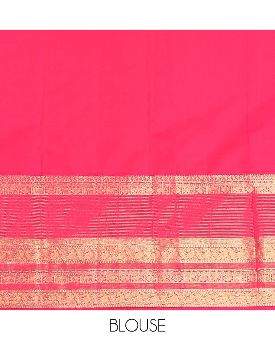 Blue zari buttas vasundhara silkmix saree, contrast mango design pallu & border of mayil, manga, yaanai & diamond design