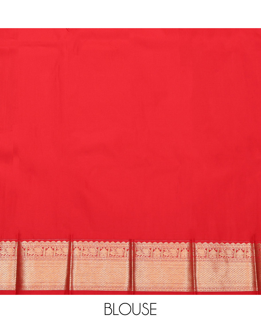Green Budget Silk Saree, Ornamented with Zari Buttas and Micro-Checks, Complemented by a Contrast Traditional Zari Design Border, Grand Jaal Pallu, and a Contrast Blouse