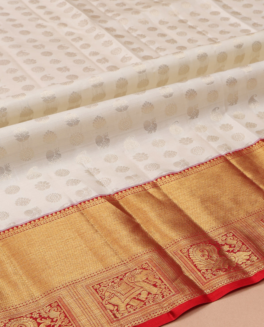 Cream Pure Silk Navarathna Pavadai Material Set