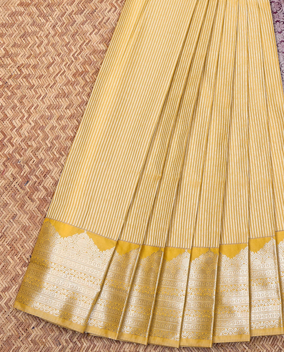 Light Sandal Budget Silk Saree, Featuring Zari Stripes All Over Its Body, Complemented by a Contrast Traditional Zari Design Border, Intricately Designed Pallu, and Paired with a Contrast Blouse