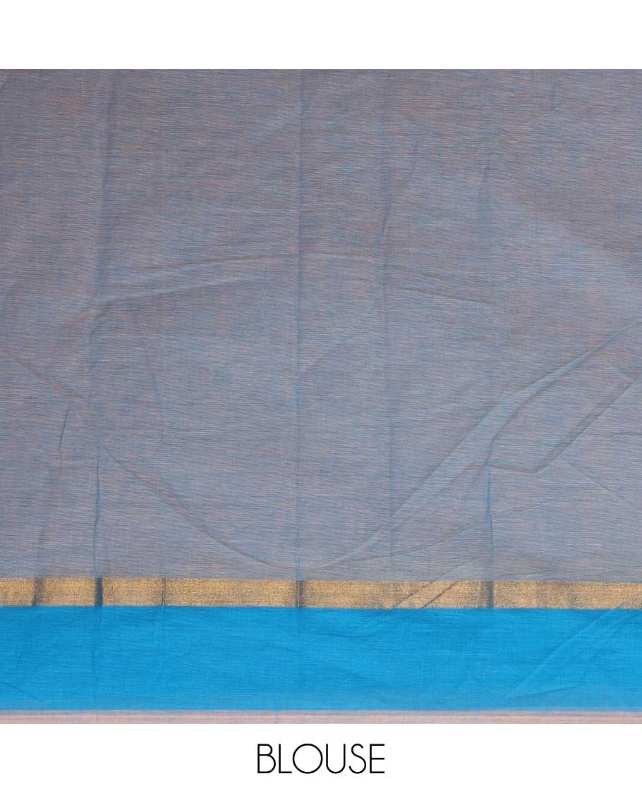Peach paisley & pichwai cow printed chirala cotton saree, contrast plain border & pallu of floral & geometric print