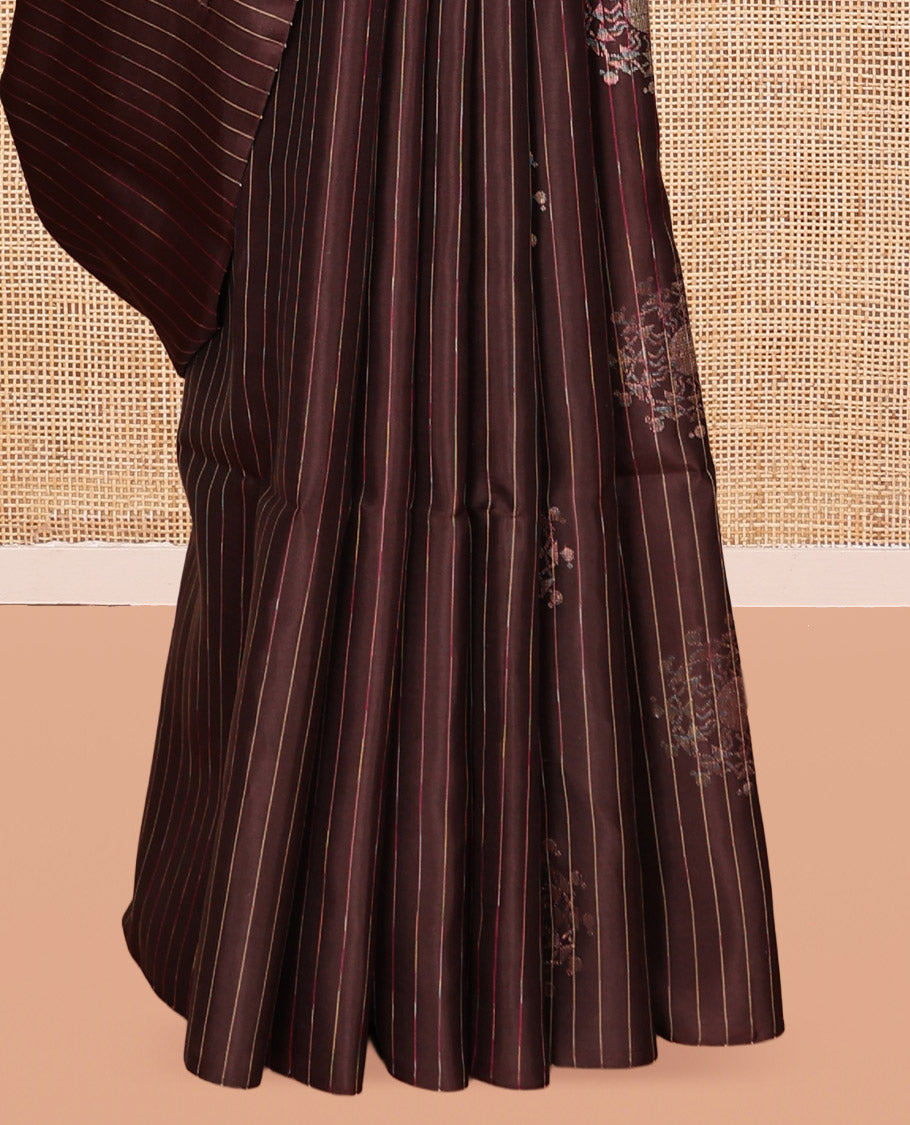 Borderless Brown-Pista Green Mayuri Lite Silk Mix Saree