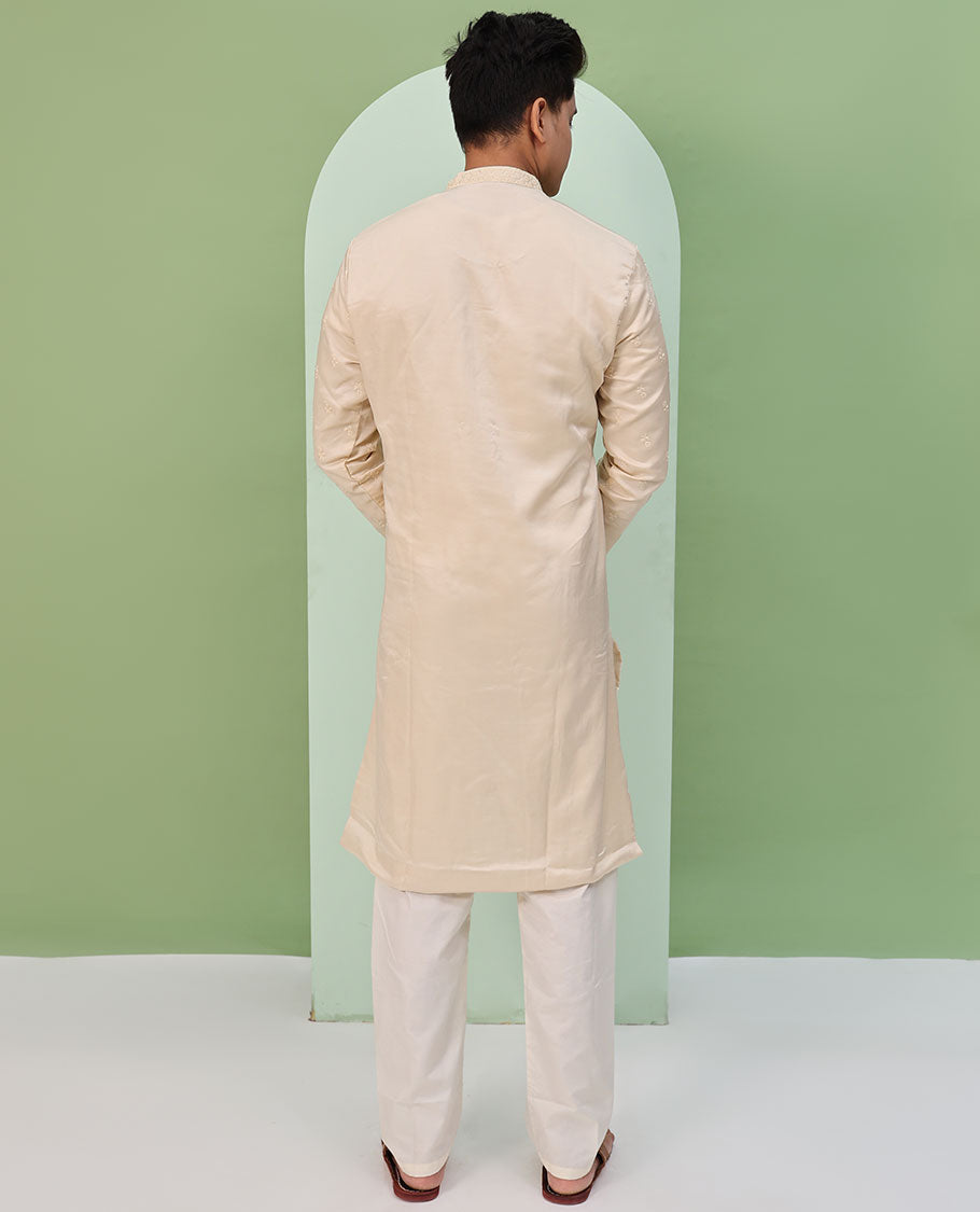 Sandal floral buttas embossed thread embroidered full-sleeved readymade kurta