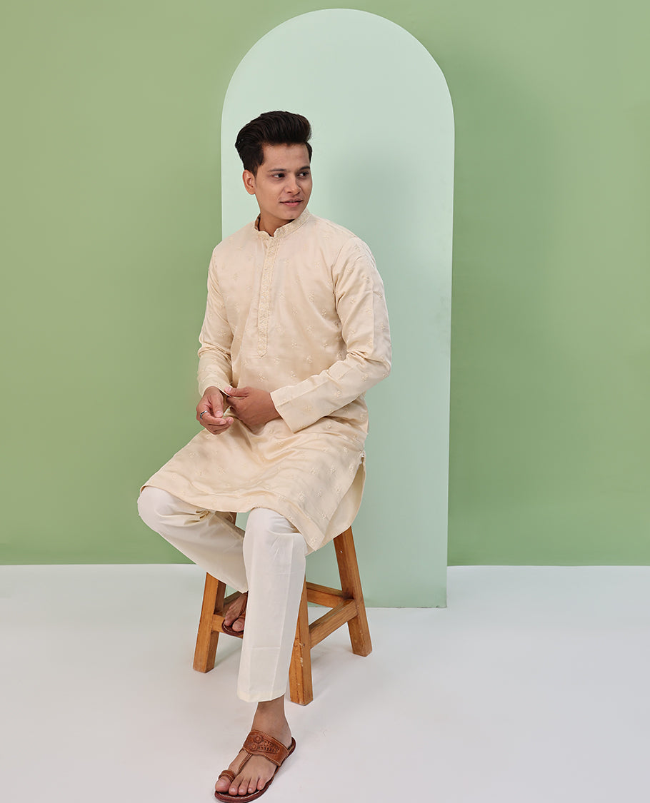 Sandal floral buttas embossed thread embroidered full-sleeved readymade kurta