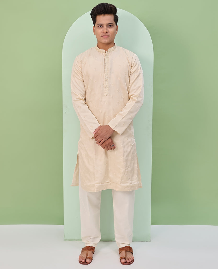 Sandal floral buttas embossed thread embroidered full-sleeved readymade kurta