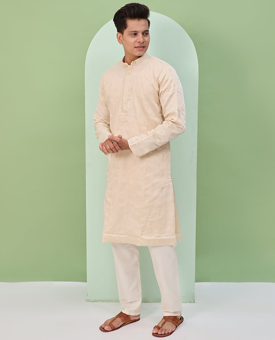 Sandal floral buttas embossed thread embroidered full-sleeved readymade kurta