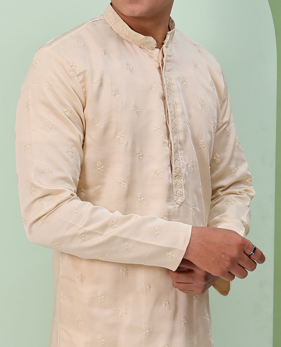 Sandal floral buttas embossed thread embroidered full-sleeved readymade kurta