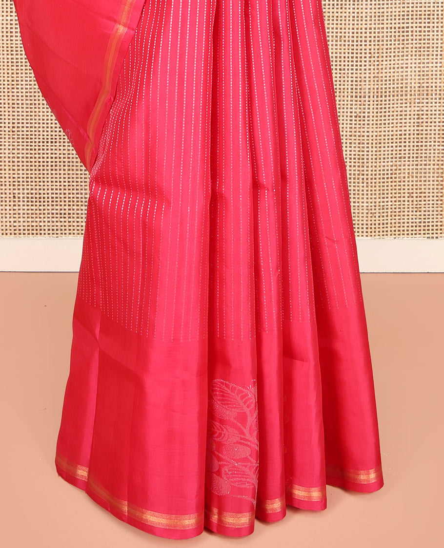 Pink Mayuri Lite Silk Mix Saree, Prettified with Muthu Stripes, a Zari Floral Border, Floral Vine Pallu, and Matching Blouse
