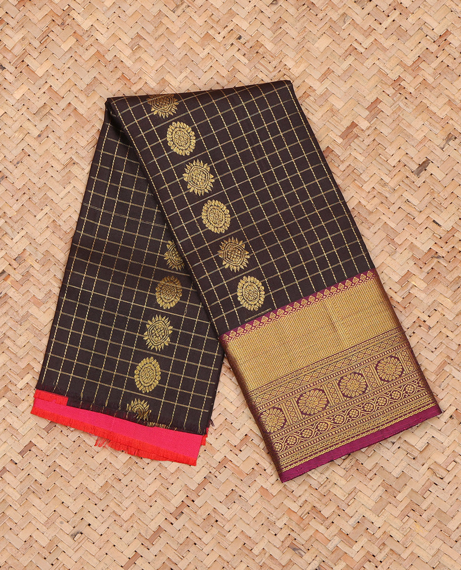 Brown Pure Silk Navarathna Pavadai Material Set