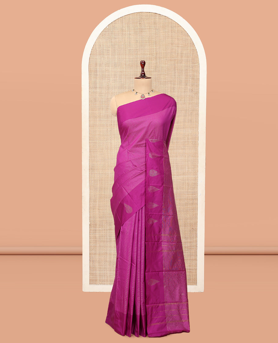 Pink Zari Striped Arani Saree, a Self-Border of Zari Buttas, Zari Design Pallu, and a Matching Blouse