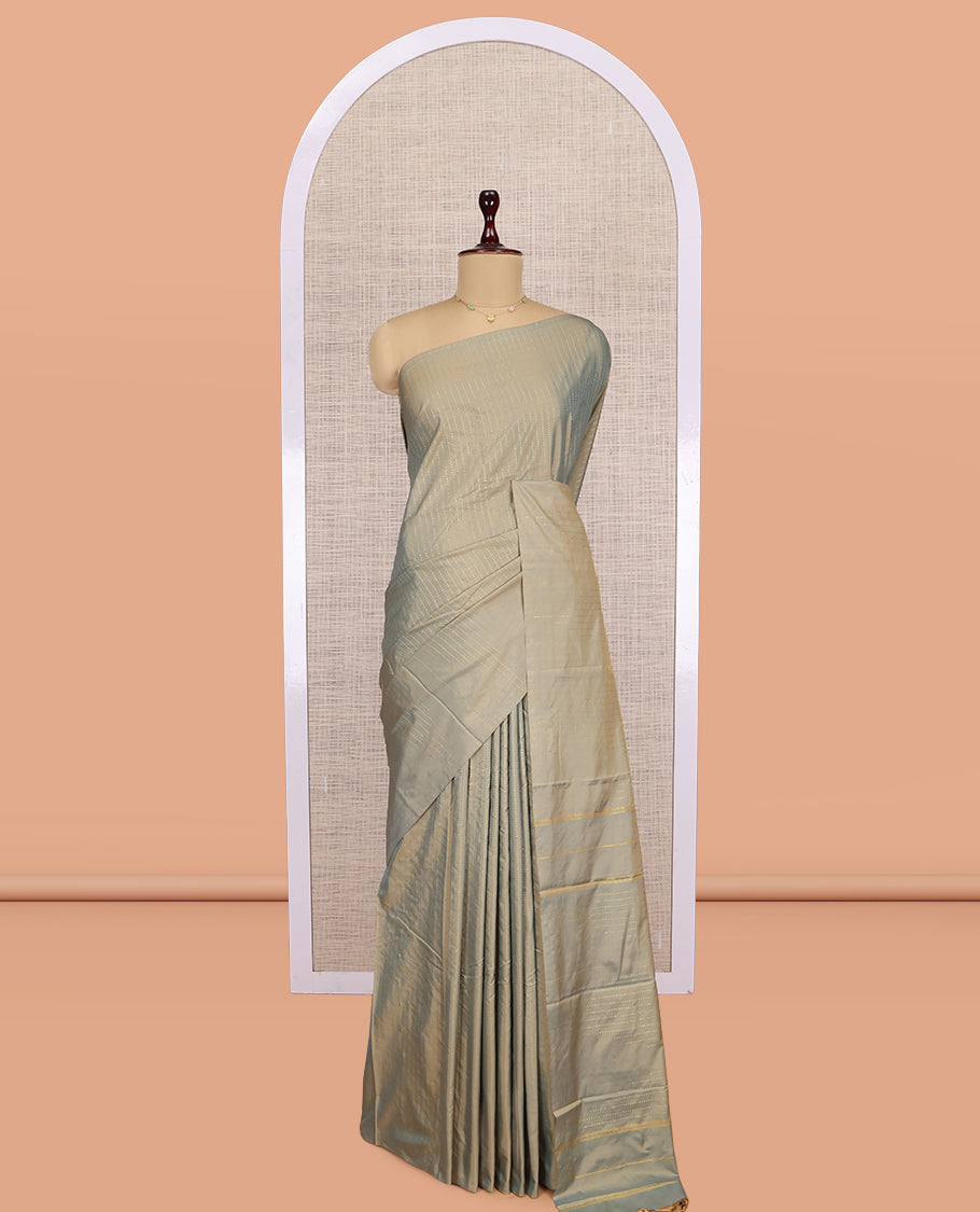Borderless Pale Grey Arani Saree, Crafted with Zari Stripes, a Self-Pallu, and a Matching Blouse