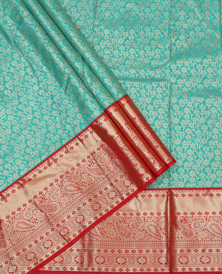 Blue Art Silk Pavadai Material, Accentuated with Jacquard Design, Contrast Traditional Zari Design Border, and Comes with a Contrast Blouse